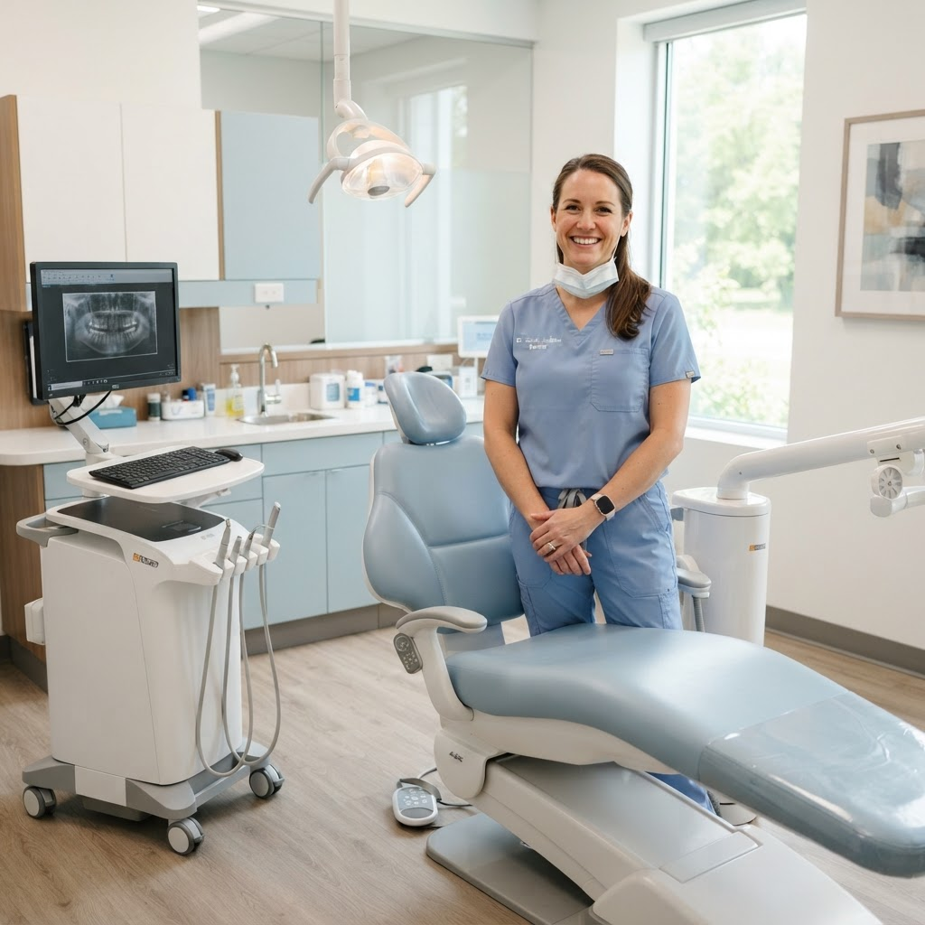 Modern dental clinic with a friendly dentist